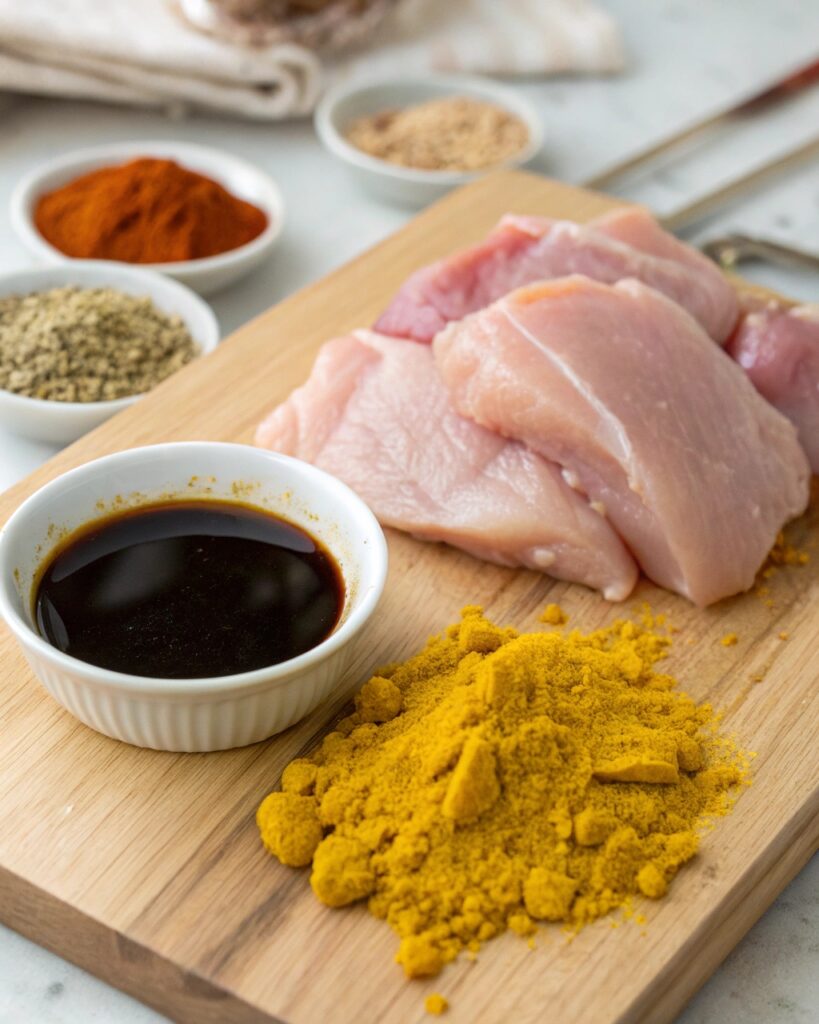 raw-chicken--turmeric--soya-sauce--curry-powder- aw-chicken-turmeric-soya-sauce-curry-powder
